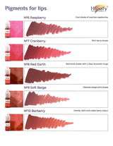 Hanafy lip pigment shade chart, N6 Raspberry through N10 Barberry