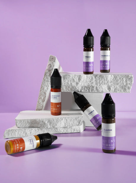 Hanafy Mineral pigment collection bottles on a purple background