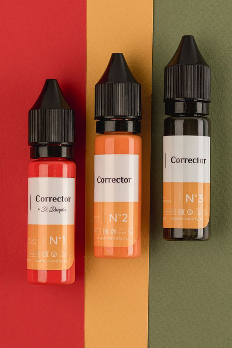Hanafy N1 Bright Orange, N2 Warm Yellow and N3 Olive corrector bottles