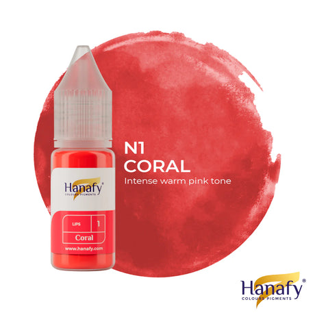 Hanafy N1 Coral Lip Pigment – bottle and color swatch