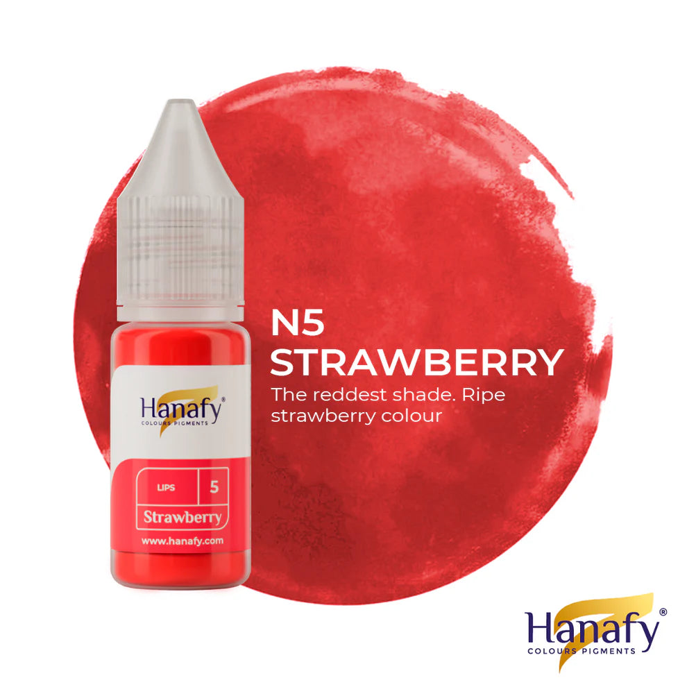 Hanafy N5 Strawberry Lip Pigment – bottle and color swatch