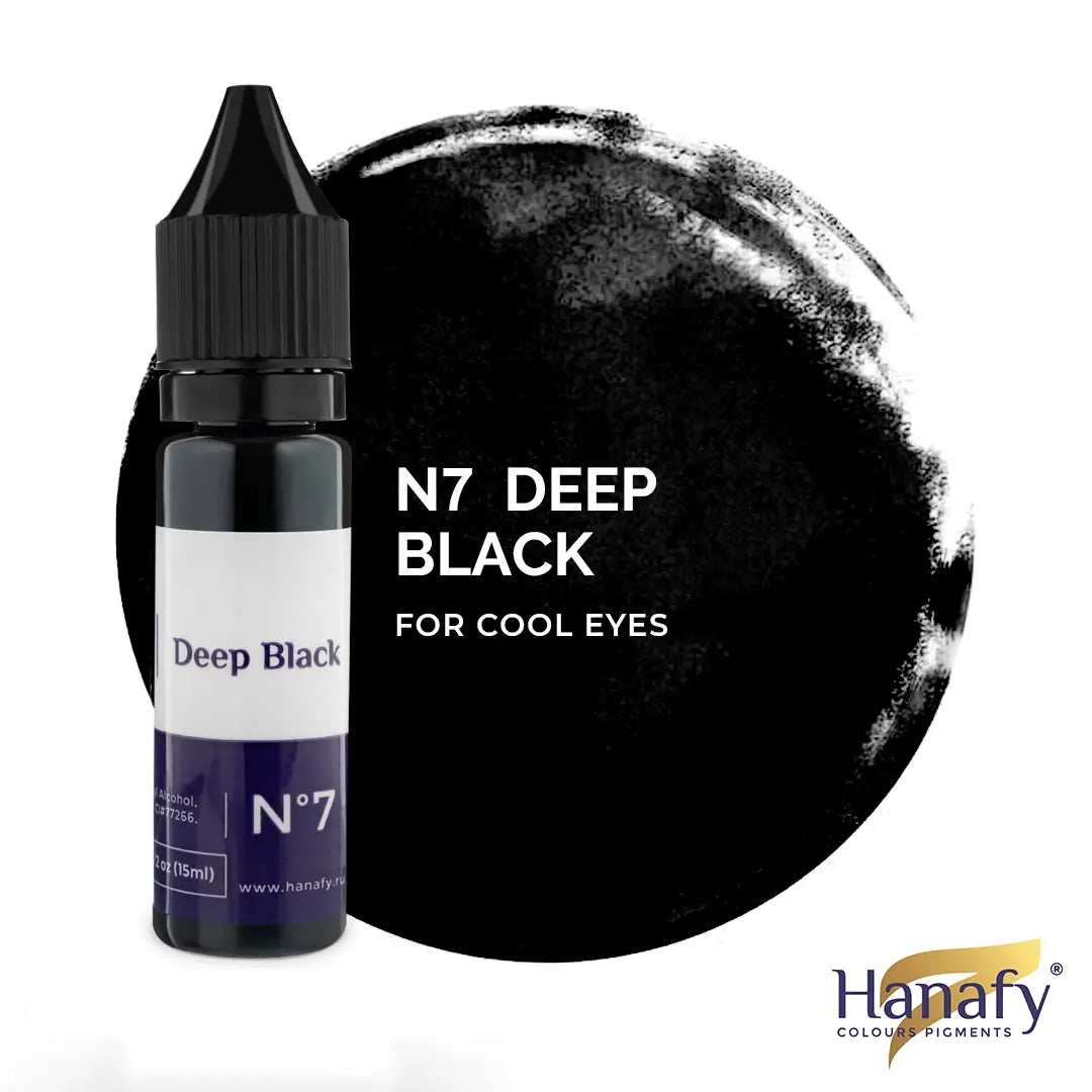 Hanafy N7 Deep Black Eyeliner Pigment – bottle and color swatch