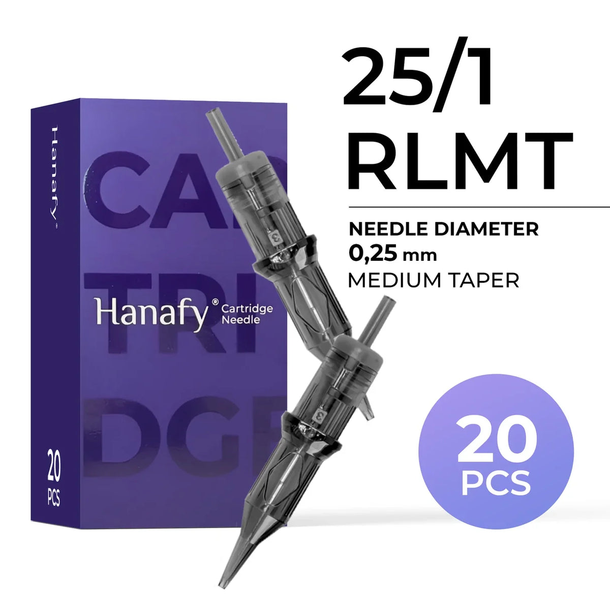 Hanafy PMU needle cartridge — 0.25 — 1 — Round Liner - Medium Taper (RLMT)
