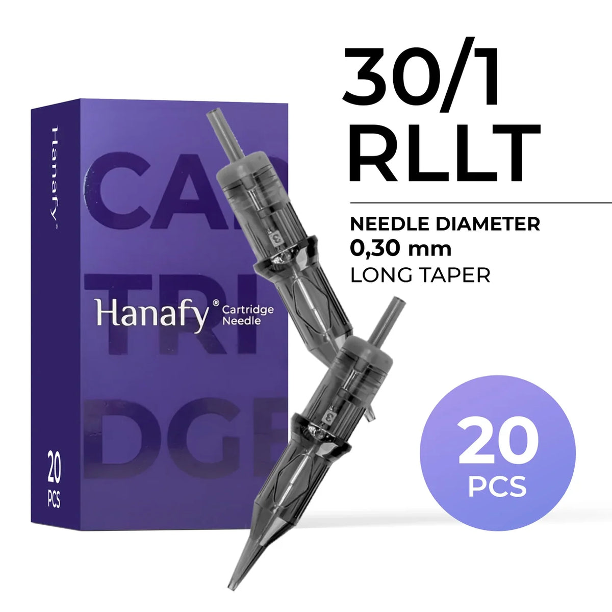 Hanafy PMU needle cartridge — 0.30 — 1 — Round Liner - Long Taper (RLLT)