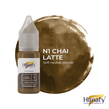 Hanafy Pulse N1 Chai Latte Brow Pigment – bottle and color swatch
