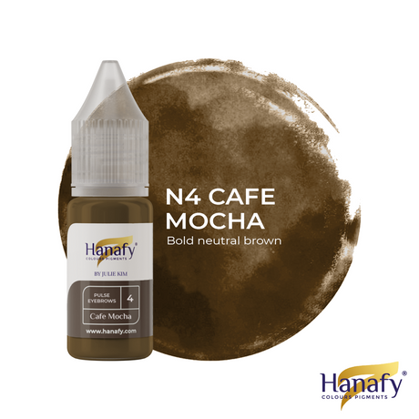 Hanafy Pulse N4 Cafe Mocha Brow Pigment – bottle and color swatch