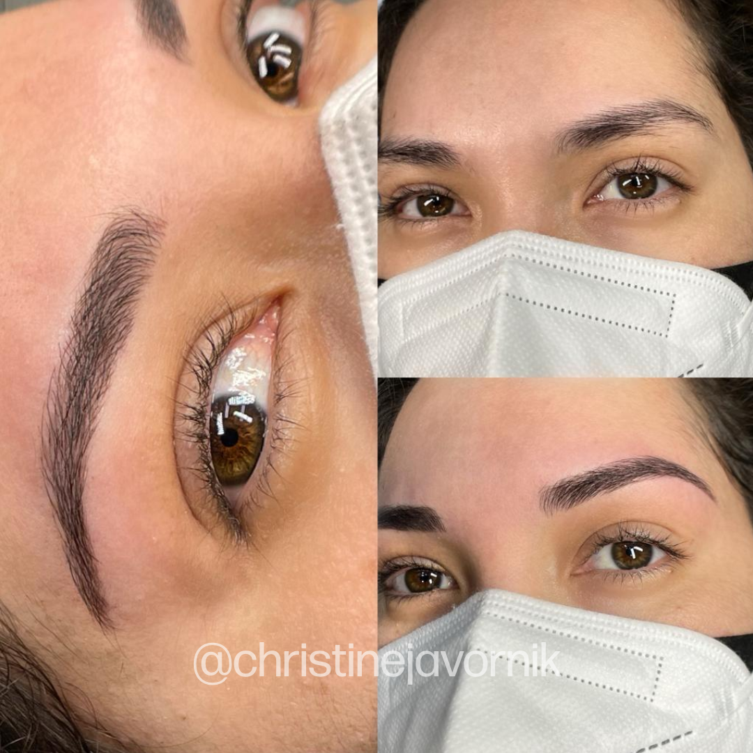 Brow permanent makeup before and after using Perma Blend Evenflo Classic Bronzed Brown pigments