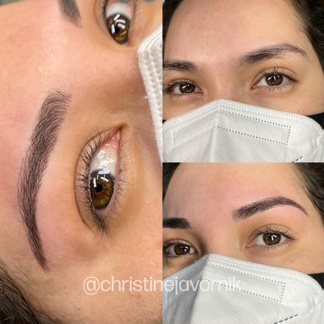 Brow permanent makeup before and after using Perma Blend Evenflo Classic Bronzed Brown pigments