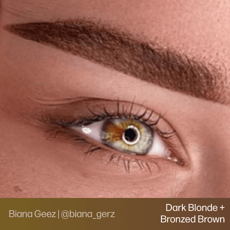 Brow permanent makeup example using Perma Blend Evenflo Classic Bronzed Brown and Dark Blonde pigments