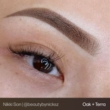 Brow permanent makeup example using Perma Blend Evenflo Classic Terra and Oak pigments
