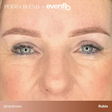 Brow permanent makeup example using Perma Blend Evenflo LUXE Rubia pigments