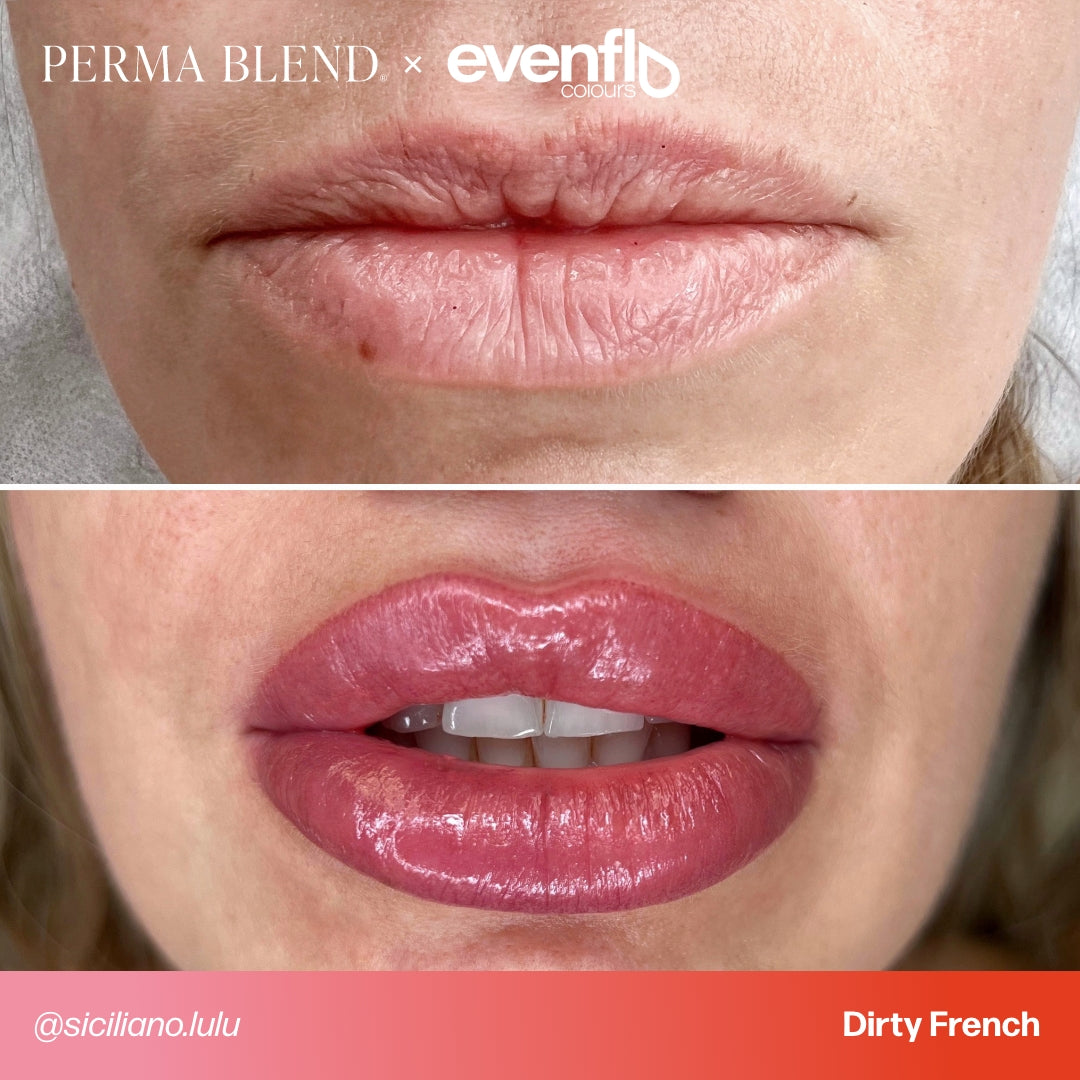 Lip permanent makeup example using Perma Blend Evenflo LUXE Dirty French pigments