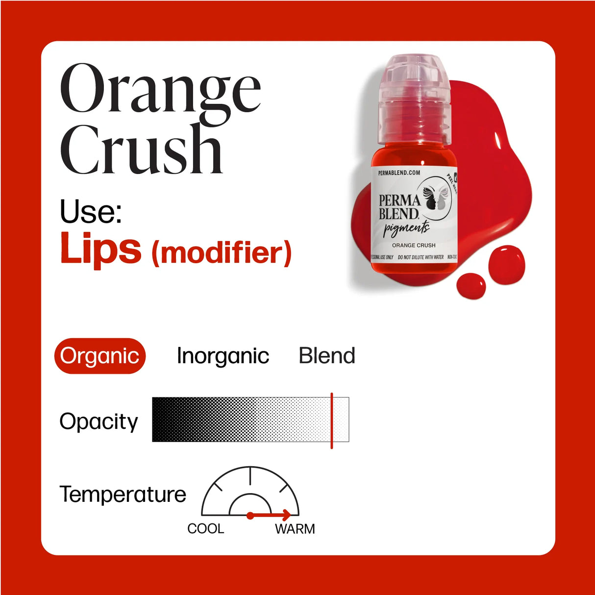 Perma Blend Orange Crush Pigment is a straight orange lip tattoo color for lip neutralization