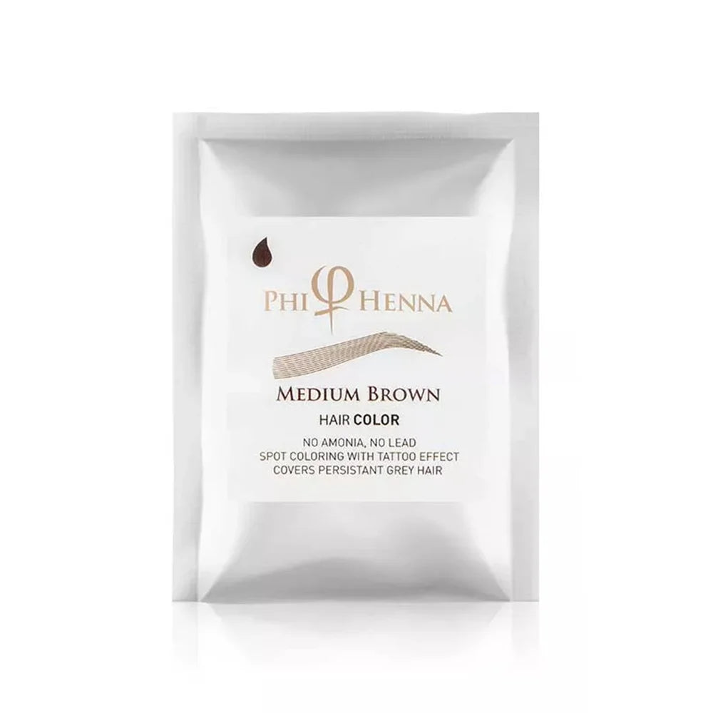 Kit de henna para cejas de color marrón medio PhiHenna (3 sobres) 