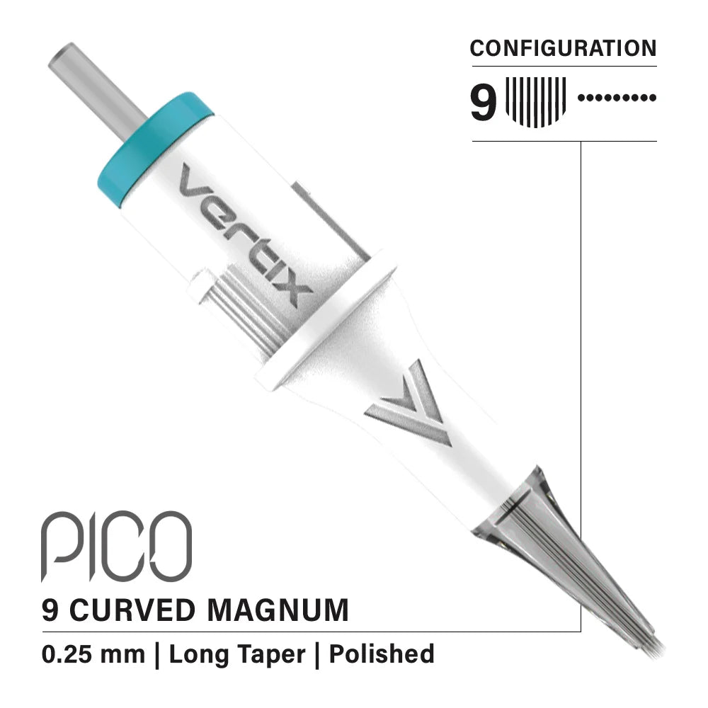 Vertix Pico 9 Curved Magnum 0.25 mm Long Taper PMU Needle Cartridges (20pcs/1box)