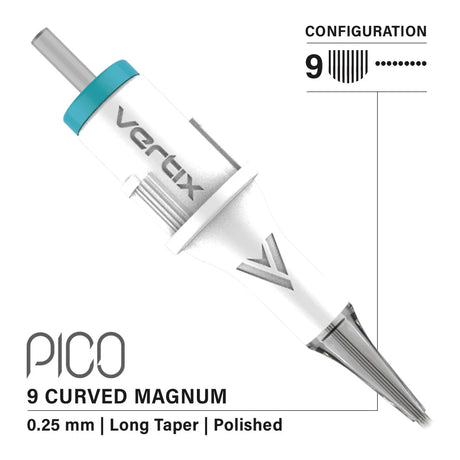 Cartuchos de agujas PMU Vertix Pico 9 Curved Magnum de 0,25 mm de largo (20 piezas/1 caja)