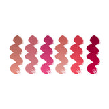 Tina Davies Envy lip pigment color swatches: Cinnamon, Dusty Pink, Magenta, Nude, Pink Rose and Wine
