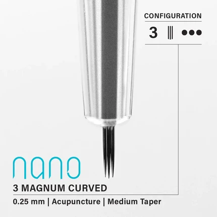 Vertix Nano Curved Magnum - Acupuncture Medium Taper - 3 needles, 0.25 mm - CART-661-(N1)