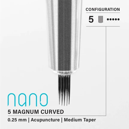 Vertix Nano Curved Magnum - Acupuncture Medium Taper - 5 needles, 0.25 mm - CART-662-(N2)