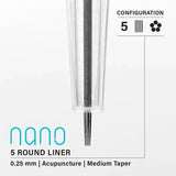 Vertix Nano Round Liner - Acupuncture Medium Taper - 5 needles, 0.25 mm - CART-654-(C5)