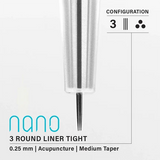 Vertix Nano Round Liner Tight - Acupuncture Medium Taper - 3 needles, 0.25 mm - CART-659-(C7)