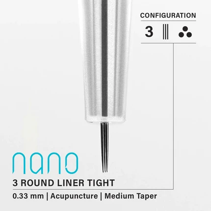 Vertix Nano Round Liner Tight - Acupuncture Medium Taper - 3 needles, 0.33 mm - CART-660-(C8)