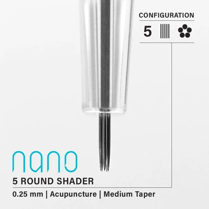 Vertix Nano Round Shader - Acupuncture Medium Taper - 5 needles, 0.25 mm - CART-656-(E2)