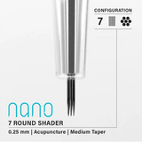 Vertix Nano Round Shader - Acupuncture Medium Taper - 7 needles, 0.25 mm - CART-657-(E3)
