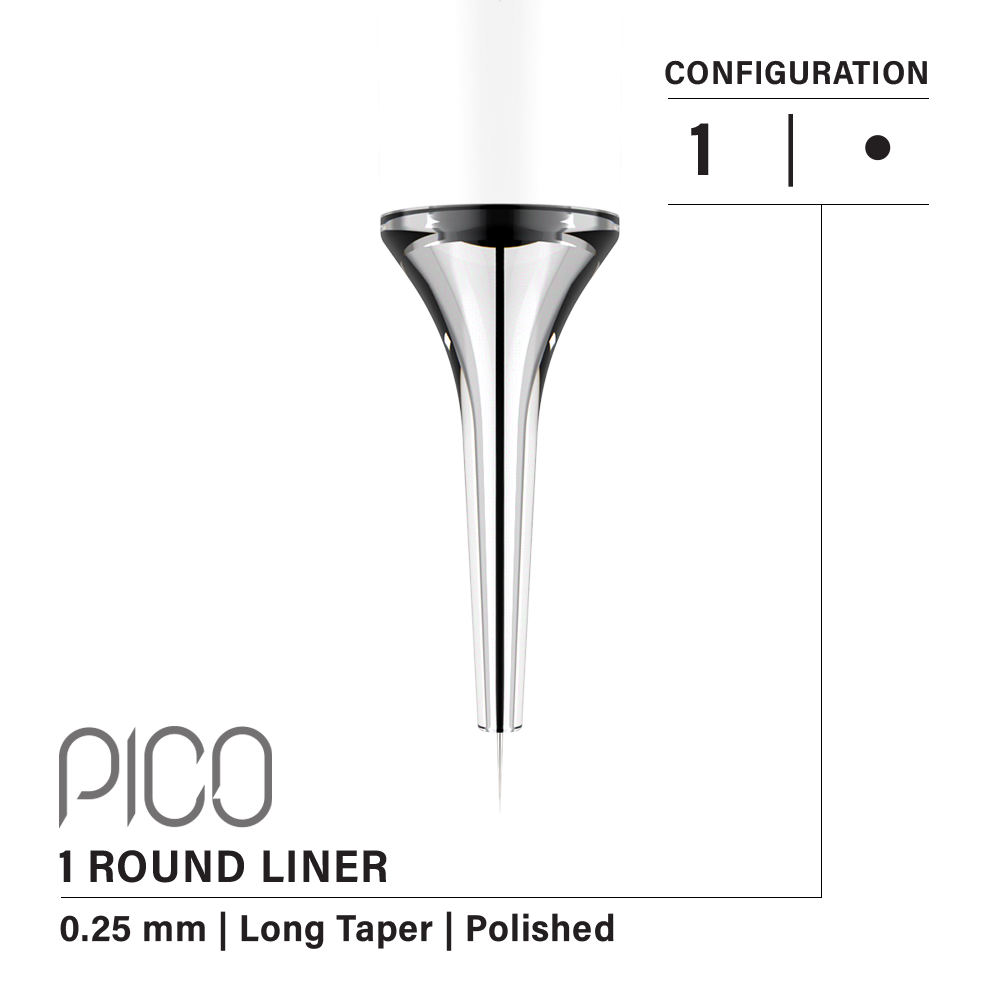 Vertix Pico Round Liner - Long Taper, 1 needle, 0.25 mm — CART-963