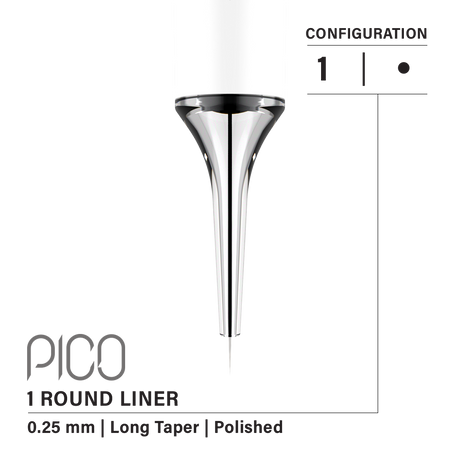 Vertix Pico Round Liner - Long Taper, 1 needle, 0.25 mm — CART-963