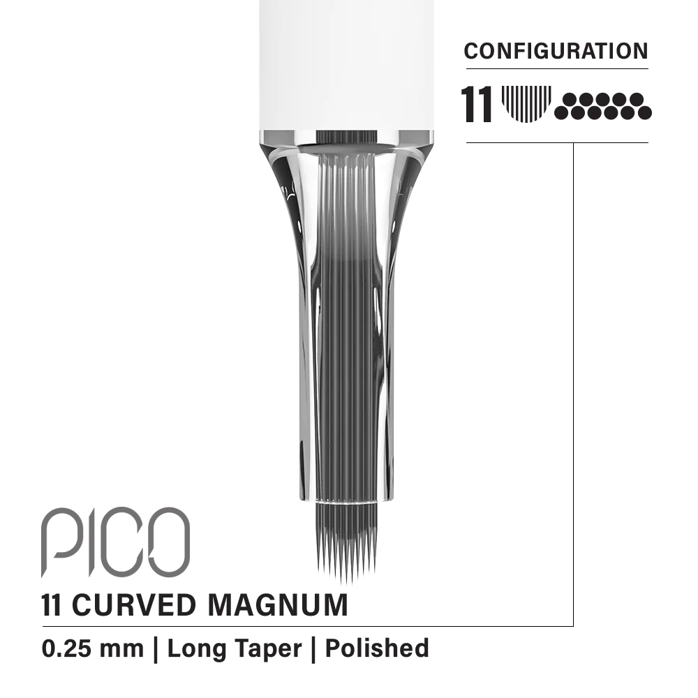 Vertix Pico 11 Curved Magnum 0.25 mm Long Taper PMU Needle Cartridges (20pcs/1box)