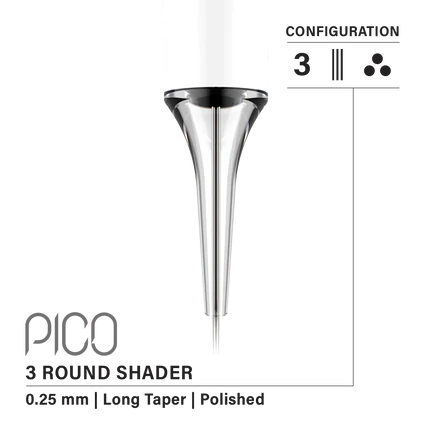 Vertix Pico Round Shader - Long Taper - 3 needles, 0.25 mm - CART-1103