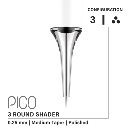 Vertix Pico Round Shader - Medium Taper, 3 needles, 0.25 mm — CART-1060