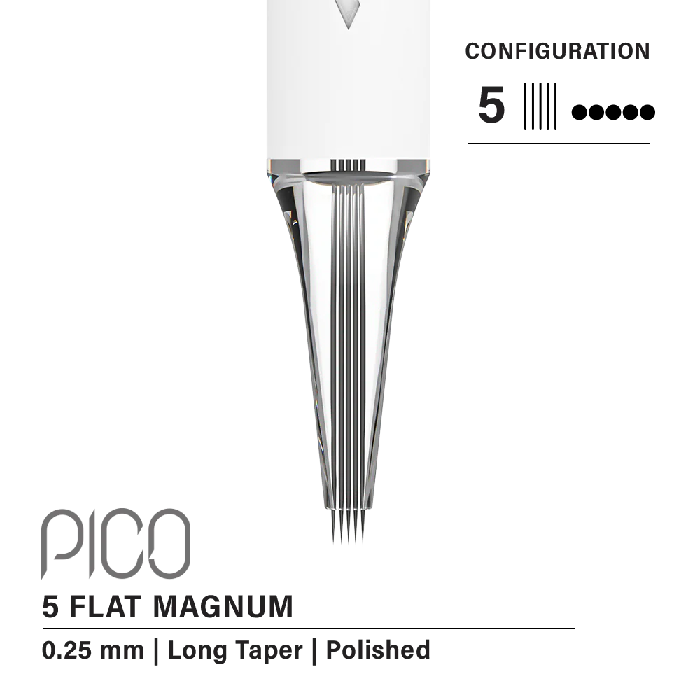 Vertix Pico 5 Flat Magnum 0.25 mm Long Taper PMU Needle Cartridges (20pcs/1box)