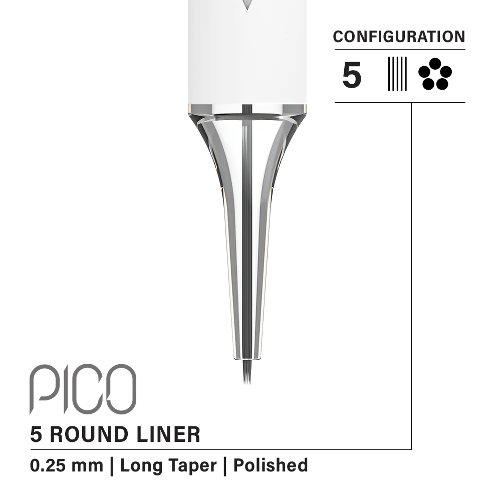 Vertix Pico 5 Round Liner 0.25 mm Long Taper PMU Needle Cartridges (20pcs/1box)