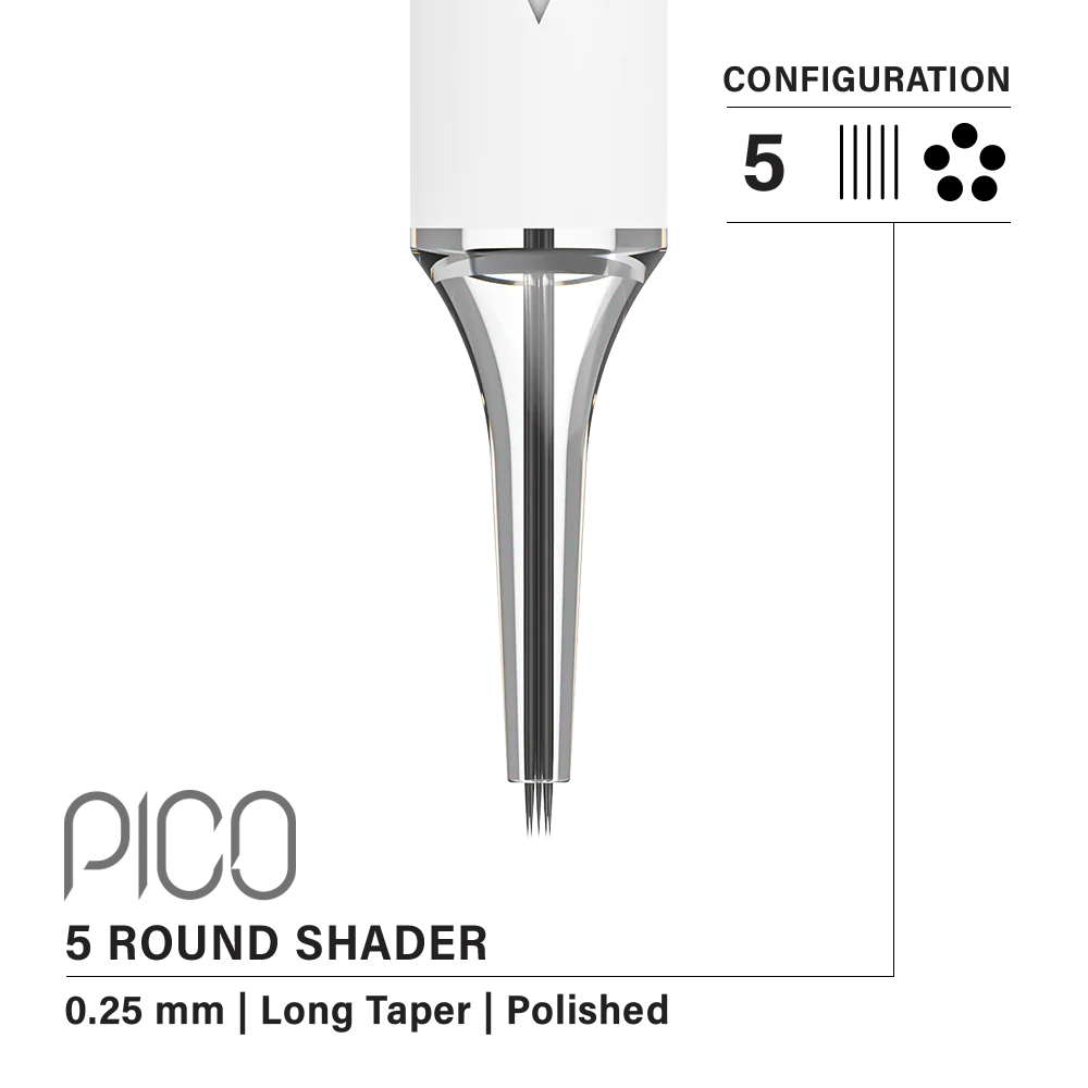 Vertix Pico 5 Round Shader 0.25 mm Long Taper PMU Needle Cartridges (20pcs/1box)