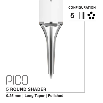 Vertix Pico Round Shader - Long Taper - 5 needles, 0.25 mm - CART-1104