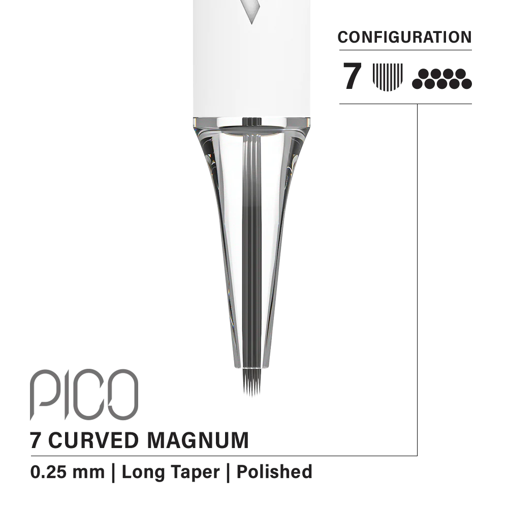 Vertix Pico 7 Curved Magnum 0.25 mm Long Taper PMU Needle Cartridges (20pcs/1box)