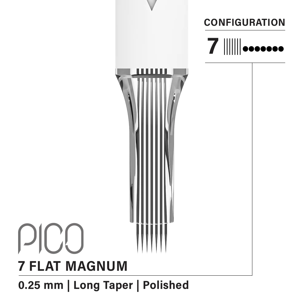 Vertix Pico 7 Flat Magnum 0.25 mm Long Taper PMU Needle Cartridges (20pcs/1box)