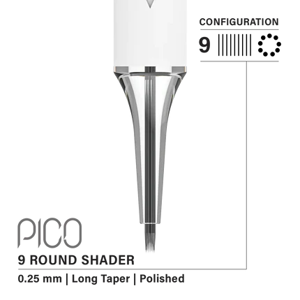 Vertix Pico Round Shader - Long Taper - 9 needles, 0.25 mm - CART-1105