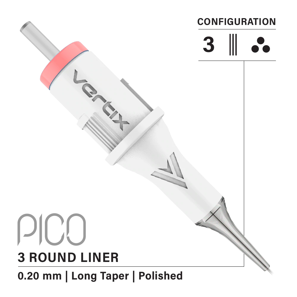 vertix pico round liner 3 0.20 mm pmu tattoo cartridge needles angle