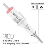 vertix pico round liner 3 0.20 mm pmu tattoo cartridge needles angle