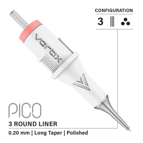 vertix pico round liner 3 0.20 mm pmu tattoo cartridge needles angle