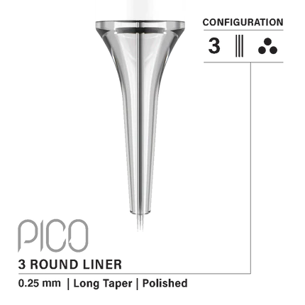 Vertix Pico Round Liner - Long Taper - 3 needles, 0.25 mm - CART-958